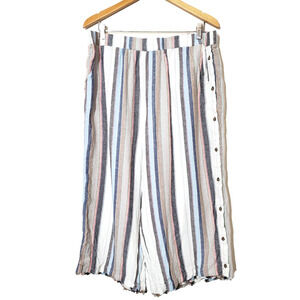 Soft Surroundings Womens XL PANTS Striped Linen Wide Leg Cropped Pockets